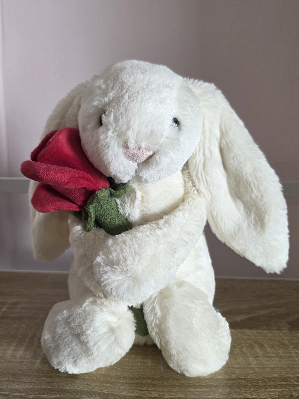 Jellycat Cream Bunny with Rose Plush NWT
